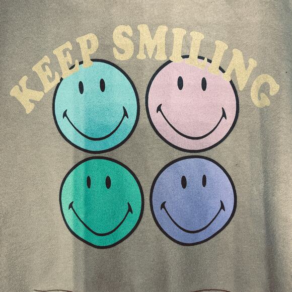 American Eagle Hoodie Seriously Huggable Fleece Lined Hood Keep Smiling Tan S - Picture 2 of 7